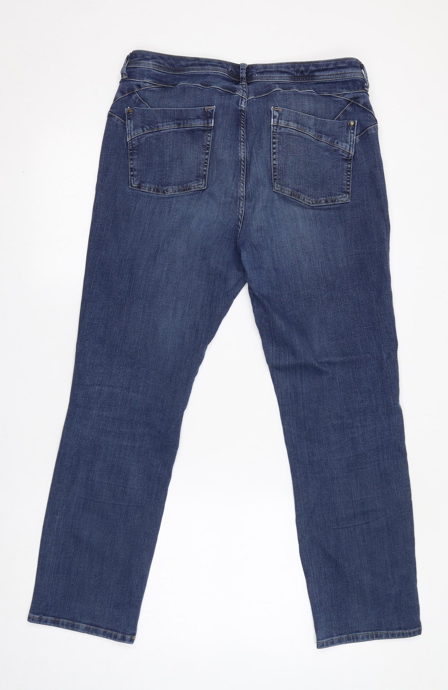 Marks and Spencer Womens Blue Cotton Straight Jeans Size 14 L28 in Slim Zip