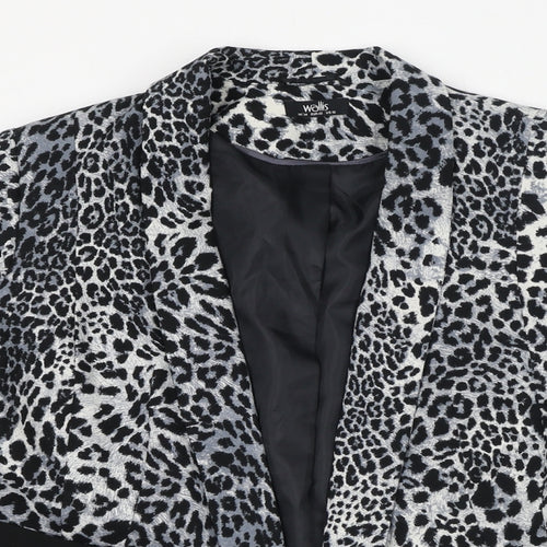 Wallis Womens Grey Animal Print Jacket Blazer Size 14 - Snow Leopard Print