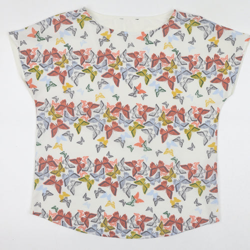 NEXT Womens White Geometric Polyester Basic Blouse Size 12 Round Neck - Butterfly Pattern