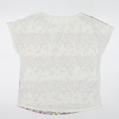 NEXT Womens White Geometric Polyester Basic Blouse Size 12 Round Neck - Butterfly Pattern