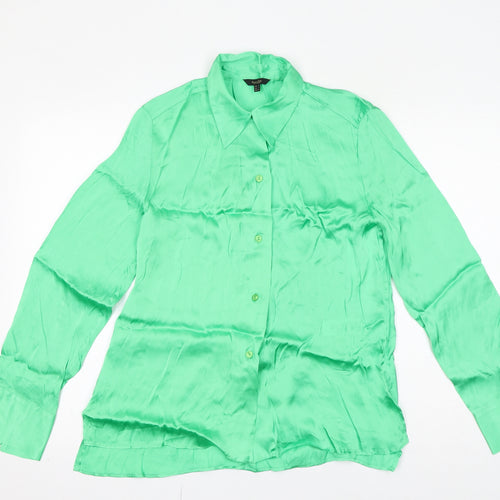 Massimo Dutti Womens Green Viscose Basic Button-Up Size S Collared