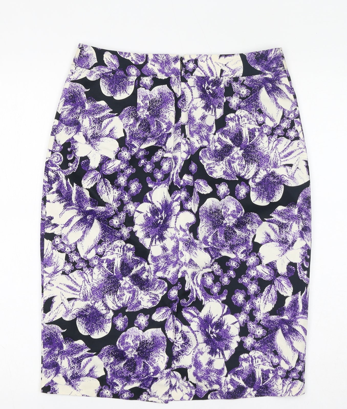 Debenhams Womens Purple Floral Cotton Straight & Pencil Skirt Size 10 Zip