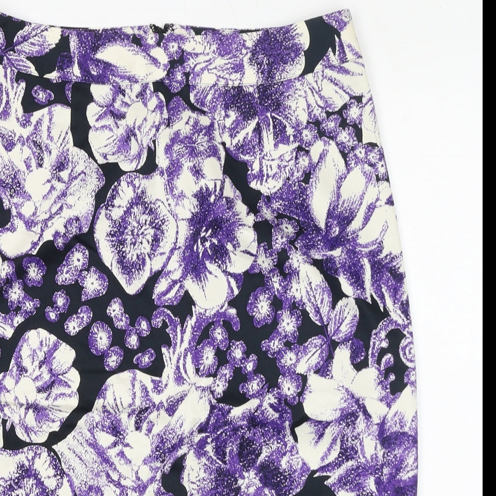 Debenhams Womens Purple Floral Cotton Straight & Pencil Skirt Size 10 Zip