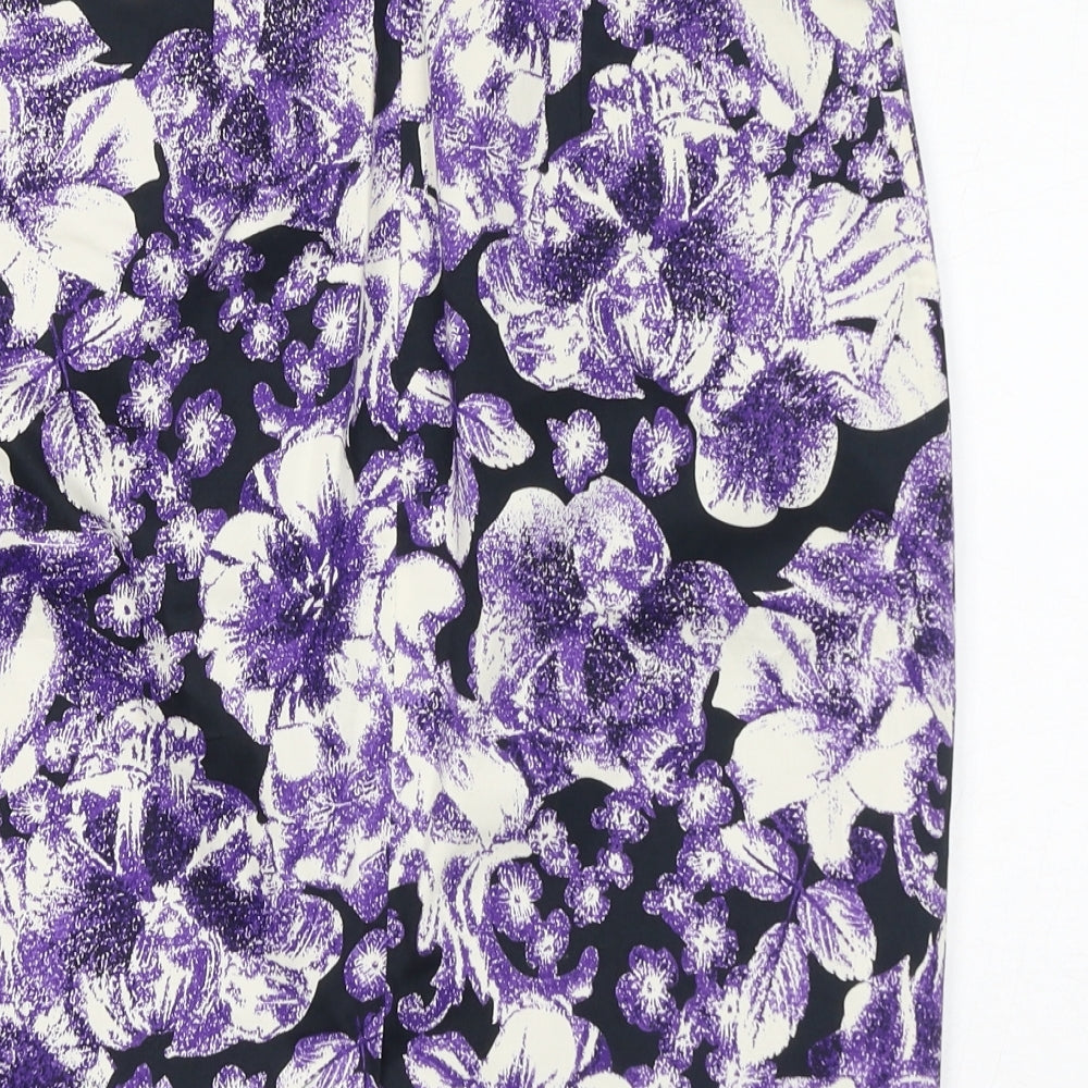 Debenhams Womens Purple Floral Cotton Straight & Pencil Skirt Size 10 Zip