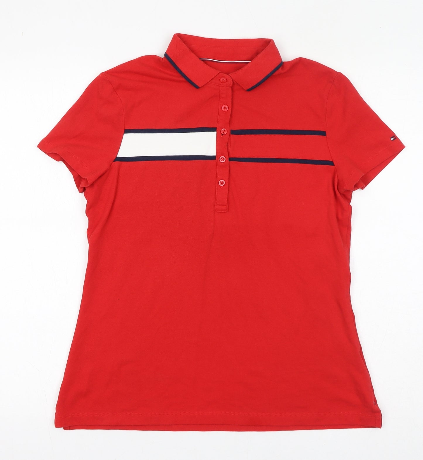 Tommy Hilfiger Womens Red Cotton Basic Polo Size M Collared