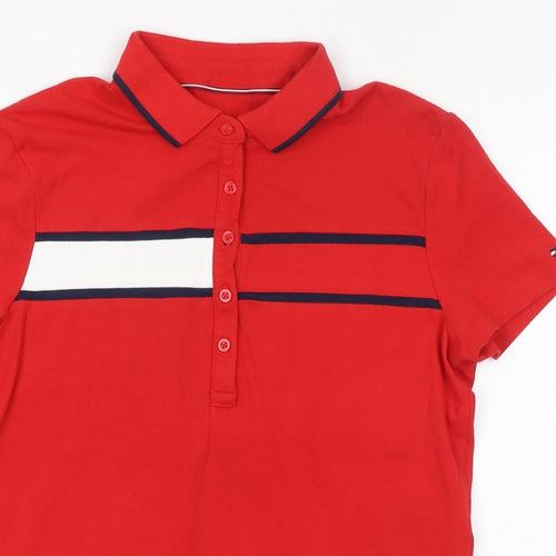 Tommy Hilfiger Womens Red Cotton Basic Polo Size M Collared