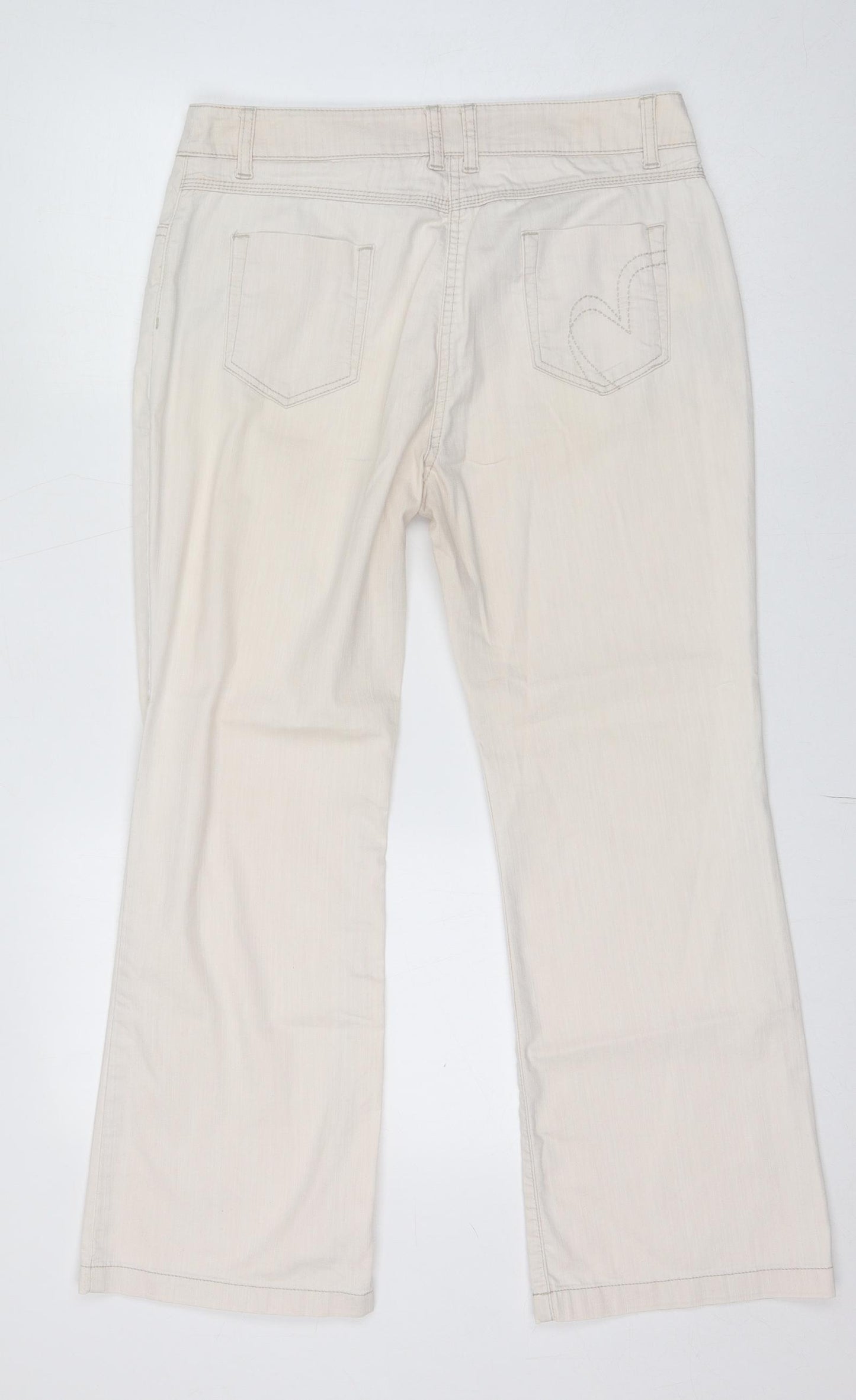 Per Una Womens Ivory Cotton Bootcut Jeans Size 14 L28 in Regular Zip