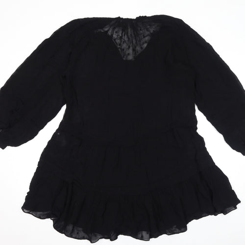 H&M Womens Black Polka Dot Viscose A-Line Size M V-Neck Pullover