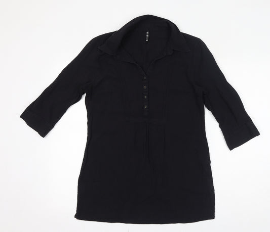Riviera Womens Black 100% Cotton Basic Blouse Size 12 V-Neck