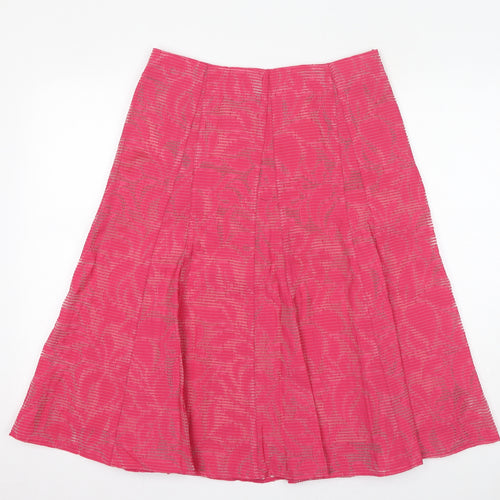 Classic Womens Pink Geometric Viscose Swing Skirt Size 12 Zip