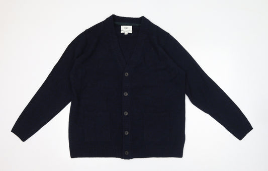 Marks and Spencer Mens Blue V-Neck Wool Cardigan Jumper Size XL Long Sleeve