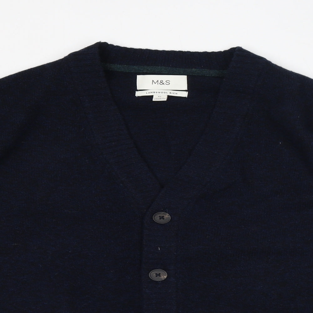 Marks and Spencer Mens Blue V-Neck Wool Cardigan Jumper Size XL Long Sleeve