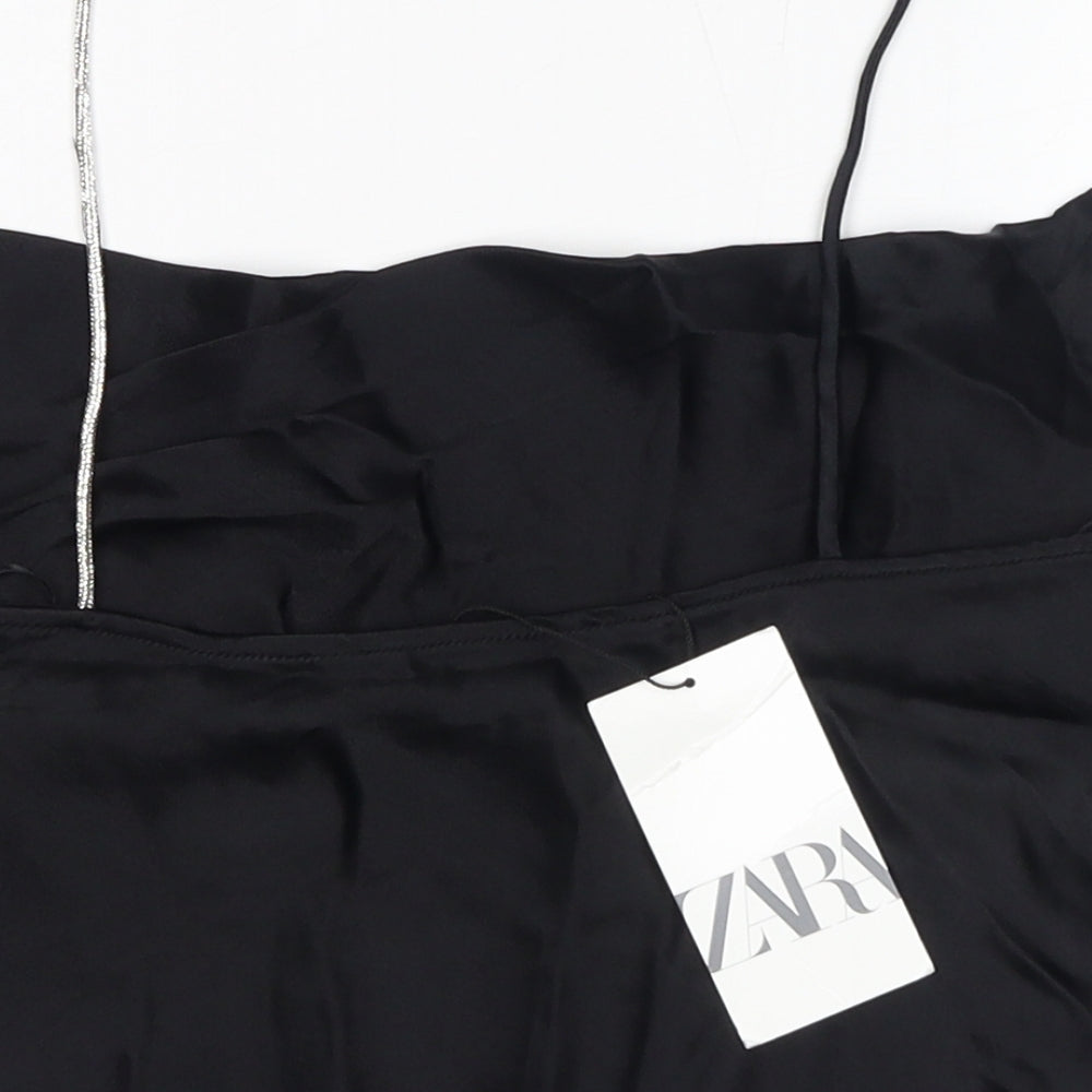 Zara Womens Black Viscose Camisole Tank Size M Cowl Neck