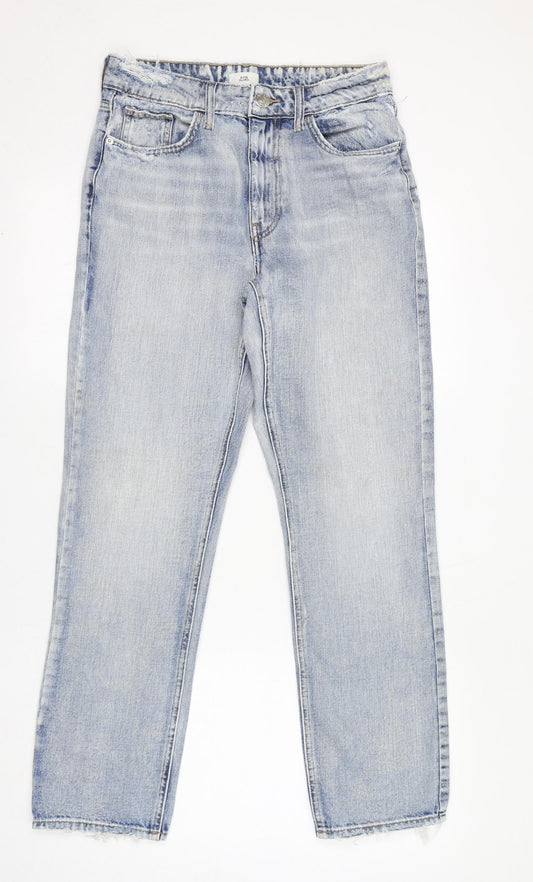 River Island Womens Blue Cotton Straight Jeans Size 12 L30 in Regular Zip