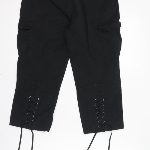 Soaked in Luxury Womens Black Cotton Cargo Trousers Size 8 L21 in Regular Zip - Lace Up Back