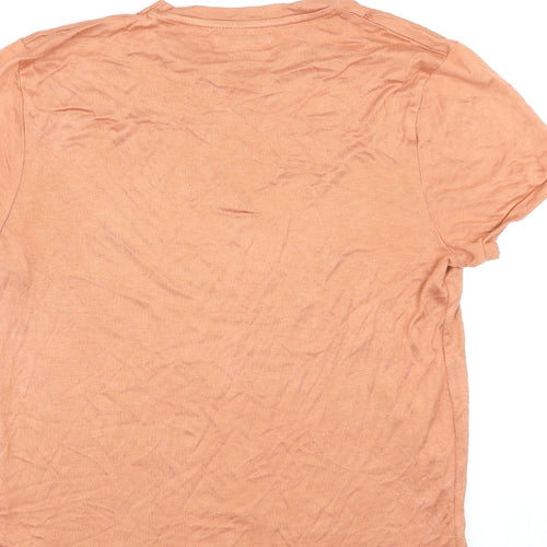 Zara Womens Orange Viscose Basic T-Shirt Size M Round Neck