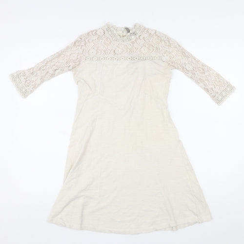 ASOS Womens Ivory Cotton A-Line Size 8 Mock Neck Button - Lace