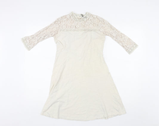 ASOS Womens Ivory Cotton A-Line Size 8 Mock Neck Button - Lace