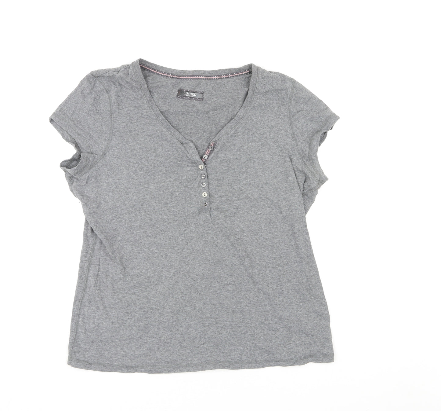 Limited Collection Womens Grey Cotton Basic T-Shirt Size 16 V-Neck