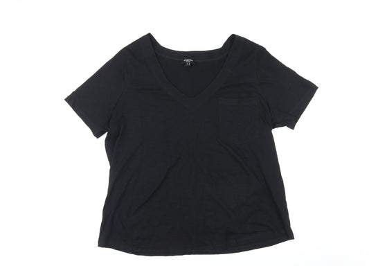 Simply Be Womens Black Cotton Basic T-Shirt Size 22 V-Neck