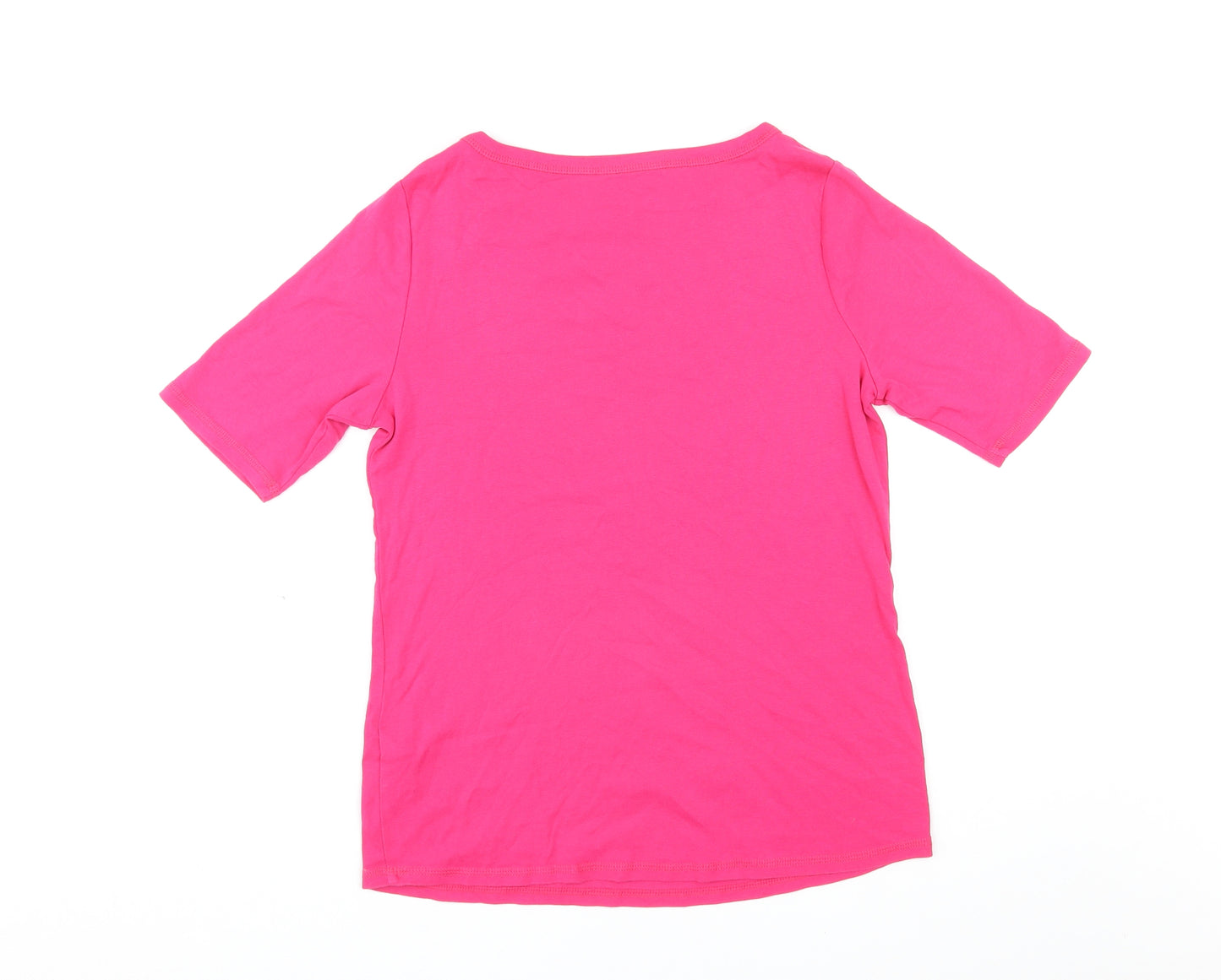 Marks and Spencer Womens Pink Cotton Basic T-Shirt Size 14 Round Neck