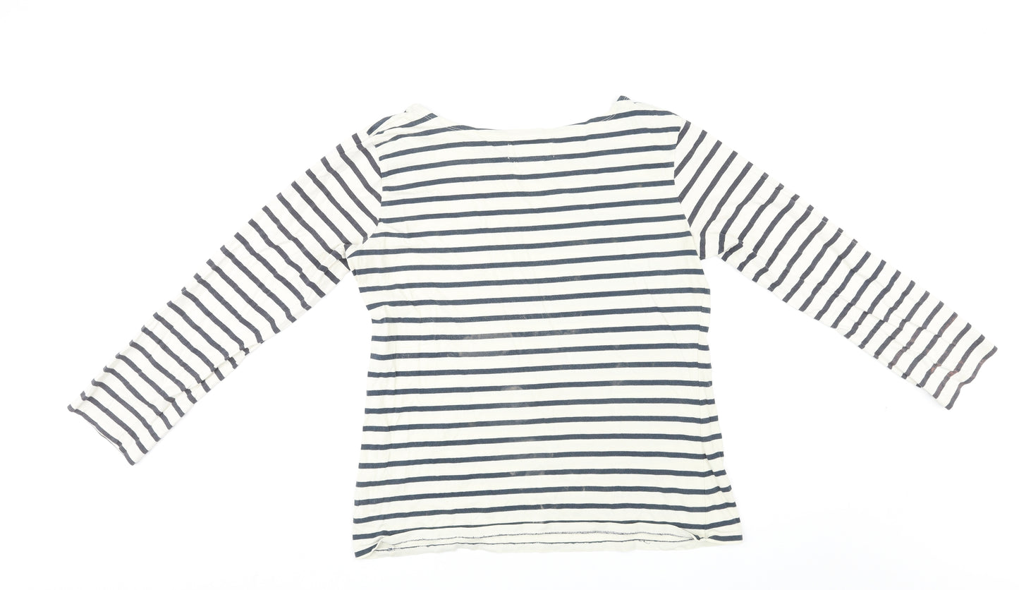 Seasalt Womens White Striped Cotton Basic T-Shirt Size 14 Round Neck