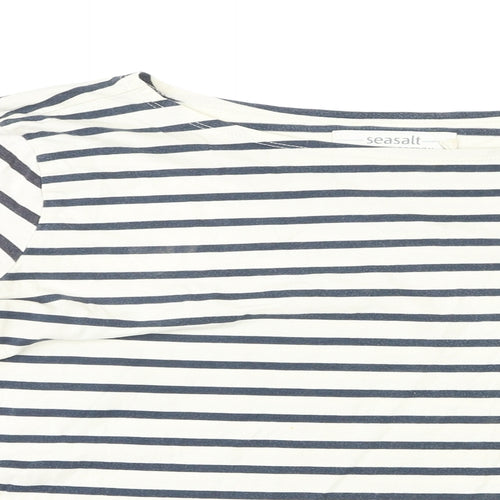 Seasalt Womens White Striped Cotton Basic T-Shirt Size 14 Round Neck