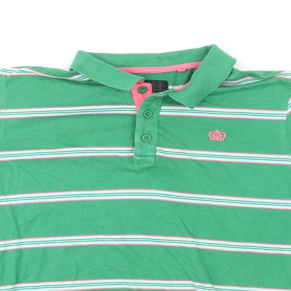 NEXT Mens Green Striped Cotton Polo Size M Collared Button