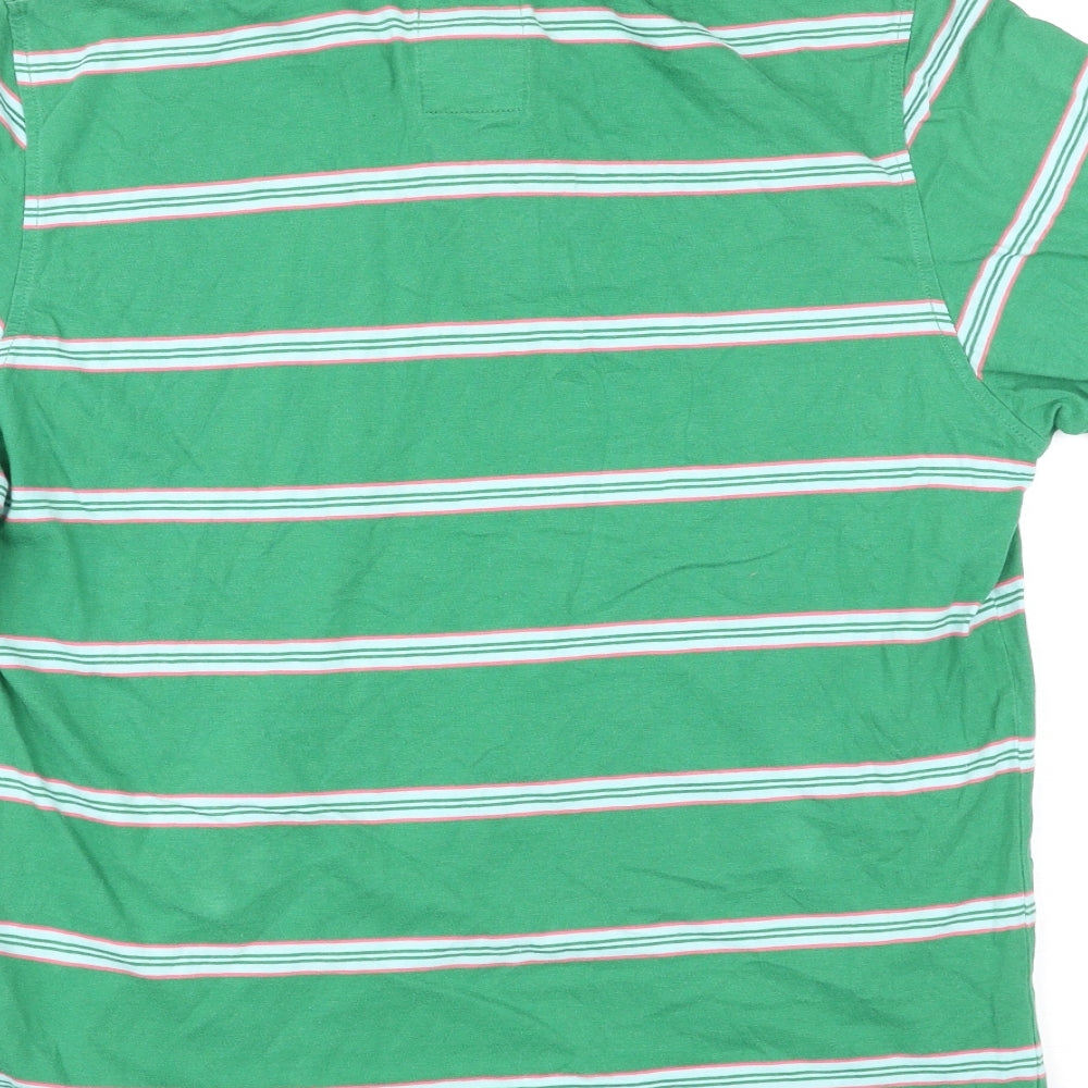 NEXT Mens Green Striped Cotton Polo Size M Collared Button