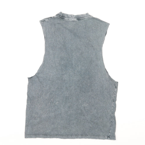 ASOS Mens Grey Cotton T-Shirt Size L Mock Neck - Acid Wash