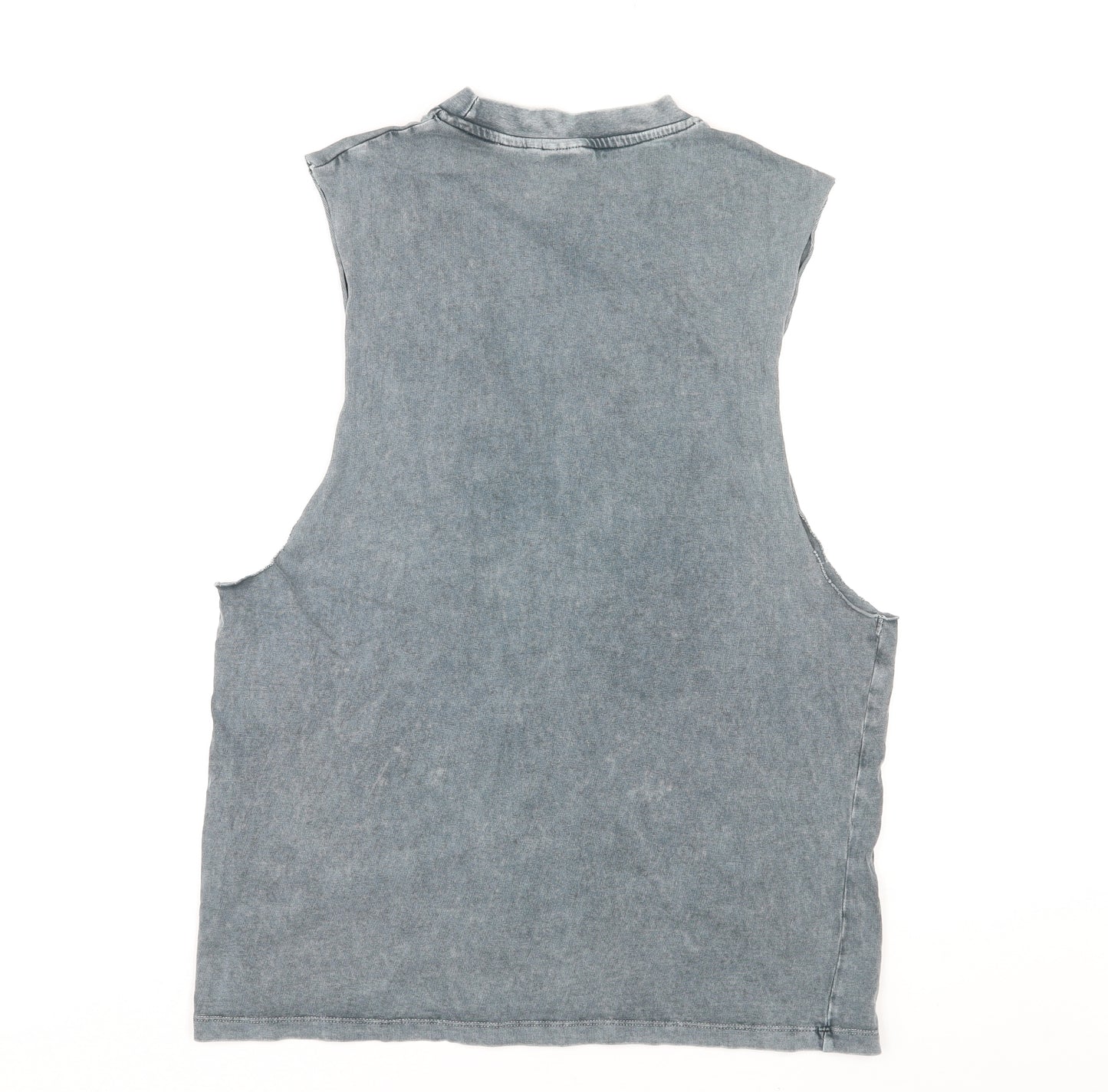 ASOS Mens Grey Cotton T-Shirt Size L Mock Neck - Acid Wash
