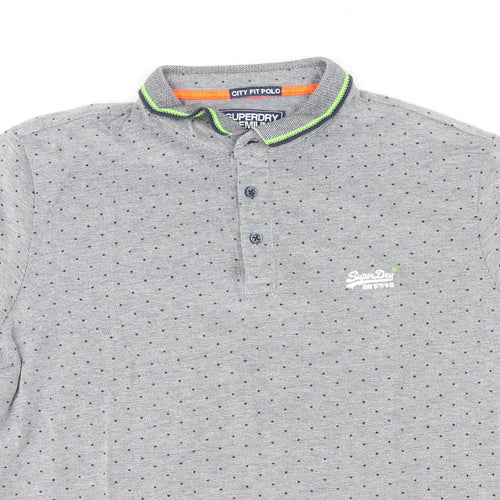 Superdry Mens Grey Spotted Polyester Polo Size XL Collared Pullover