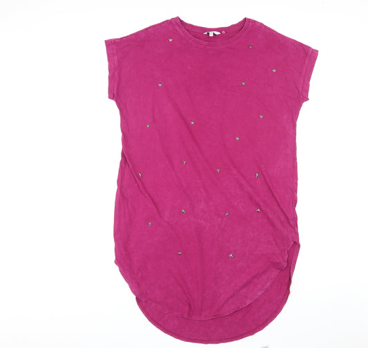 NEXT Womens Purple Cotton Basic T-Shirt Size M Round Neck - Star Detailing