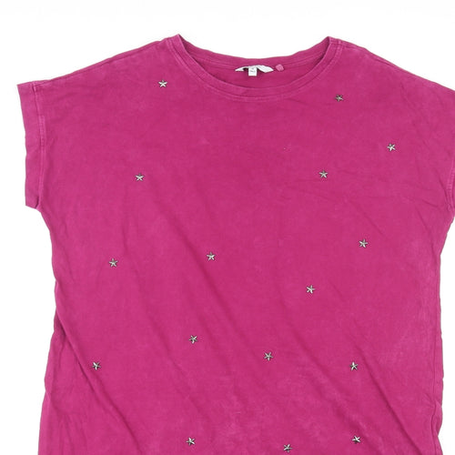 NEXT Womens Purple Cotton Basic T-Shirt Size M Round Neck - Star Detailing