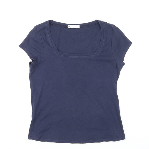BHS Womens Blue Cotton Basic T-Shirt Size 16 Square Neck