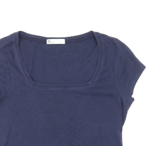 BHS Womens Blue Cotton Basic T-Shirt Size 16 Square Neck
