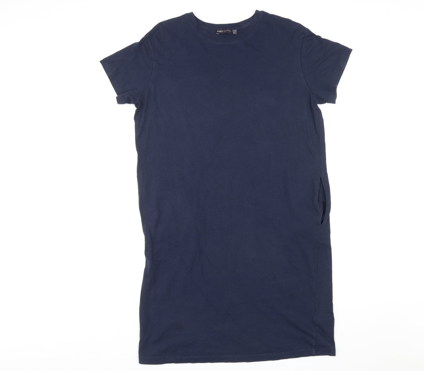 Marks and Spencer Womens Blue Cotton T-Shirt Dress Size 12 Crew Neck Pullover