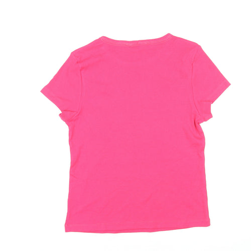 Marks and Spencer Womens Pink Cotton Basic T-Shirt Size 14 Scoop Neck