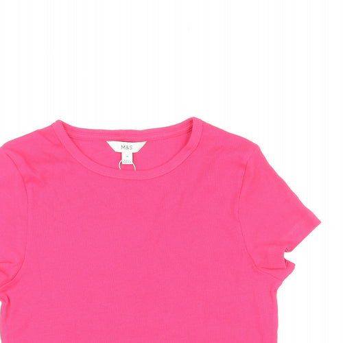 Marks and Spencer Womens Pink Cotton Basic T-Shirt Size 14 Scoop Neck