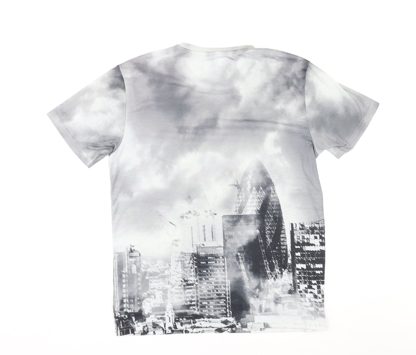 Firetrap Mens Grey Polyester T-Shirt Size L Round Neck - London Skyline