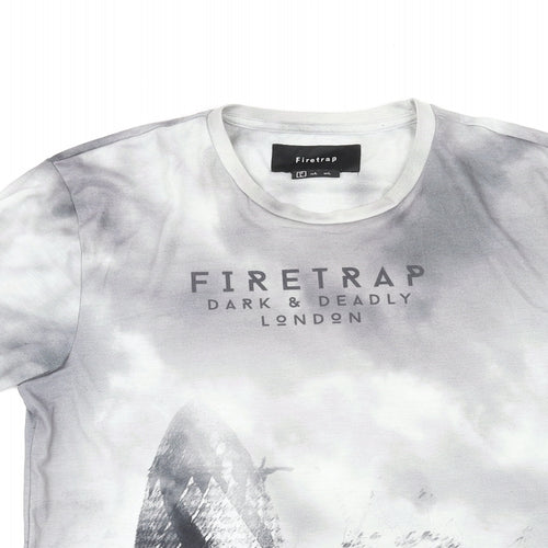 Firetrap Mens Grey Polyester T-Shirt Size L Round Neck - London Skyline