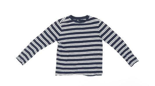 Marks and Spencer Girls Blue Striped Cotton Basic T-Shirt Size 10-11 Years Round Neck Pullover