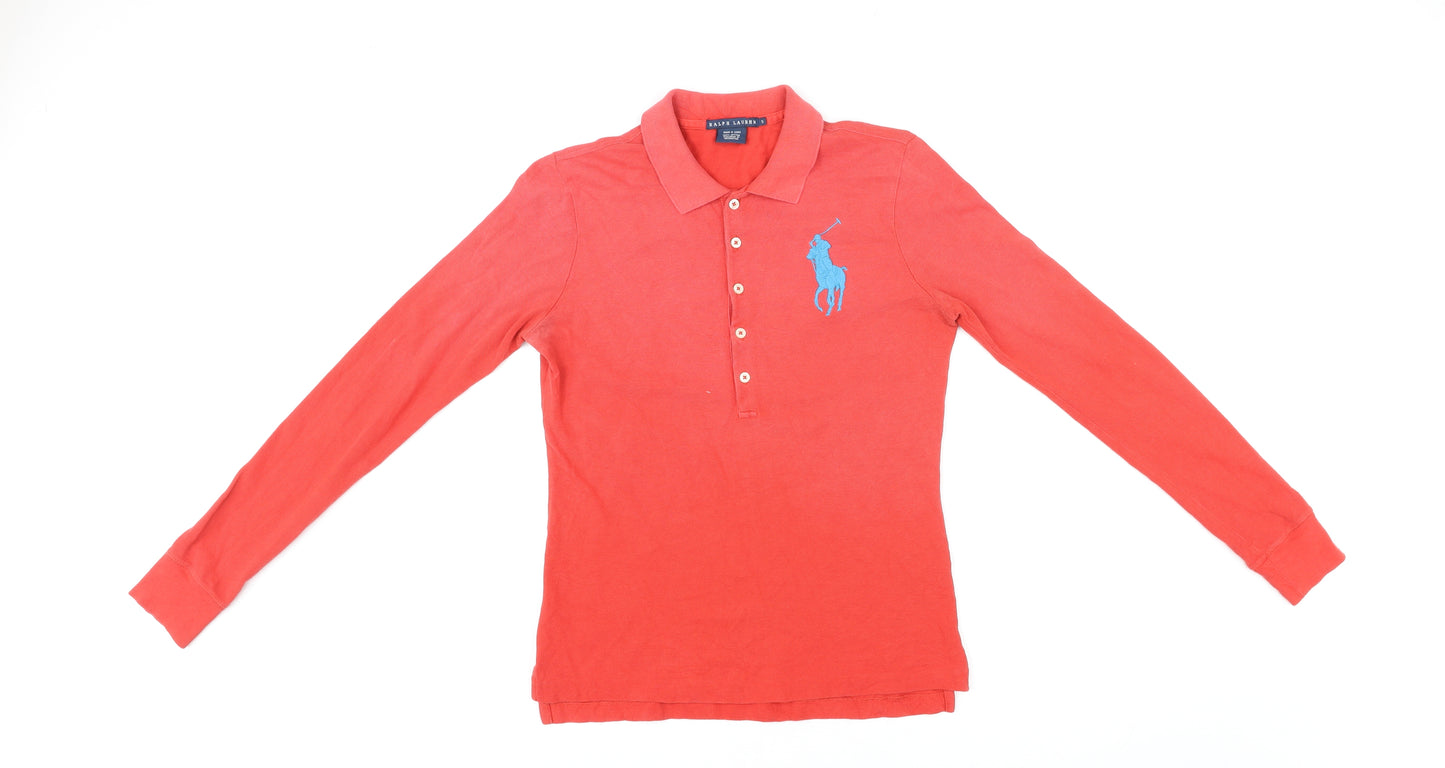 Ralph Lauren Mens Red Cotton Polo Size S Collared Button