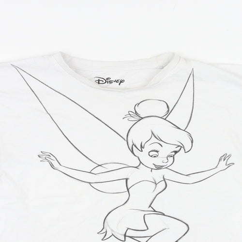 Disney Womens White Cotton Basic T-Shirt Size 8 Round Neck - Tinkerbell