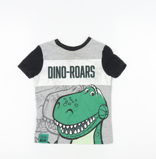 Disney Boys Multicoloured Polyester Basic T-Shirt Size 3-4 Years Crew Neck Pullover - Rex Toy Story Dino-Roars