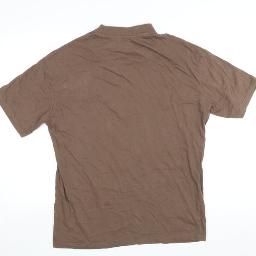 Boohoo Mens Brown Cotton T-Shirt Size XS Mock Neck