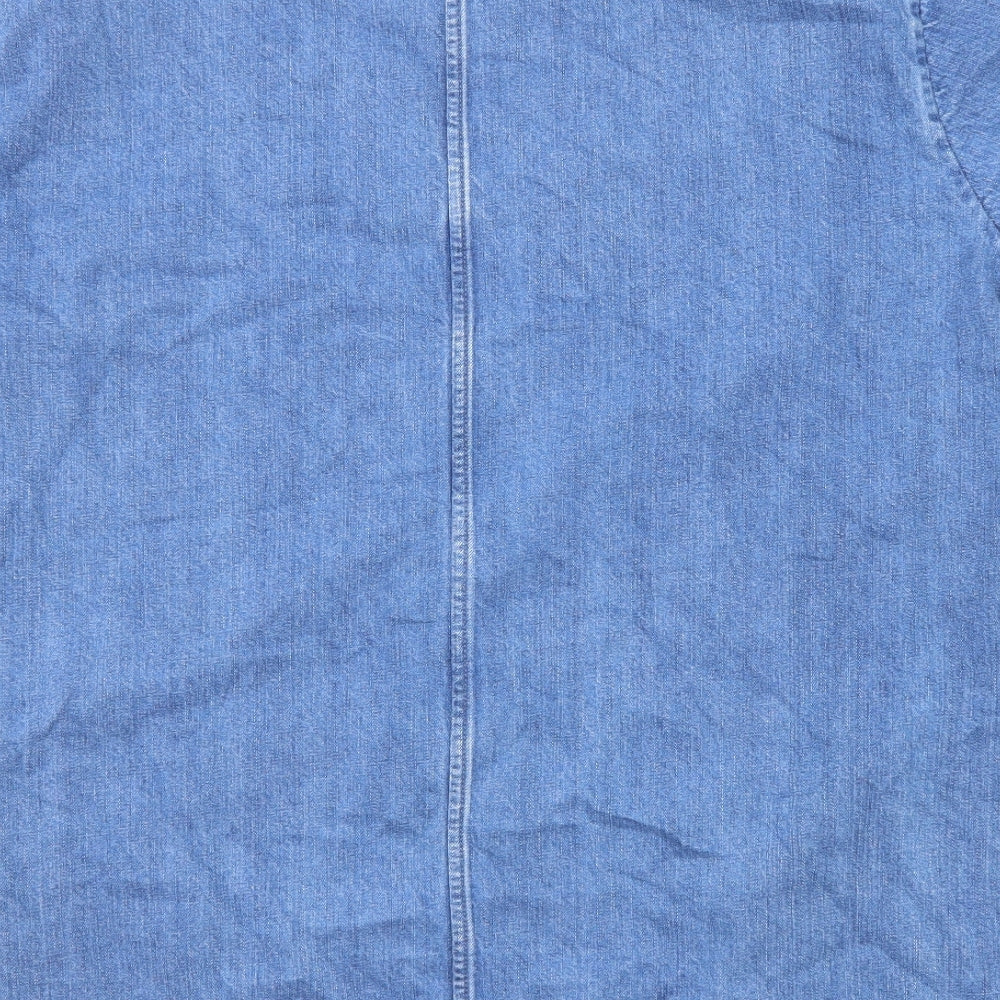 Waven Womens Blue Cotton T-Shirt Dress Size S Round Neck Pullover - Distressed Neckline