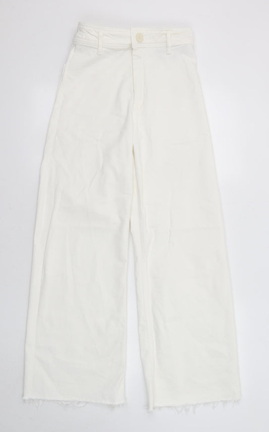 Zara Womens White Cotton Wide-Leg Jeans Size 6 L27 in Regular Zip