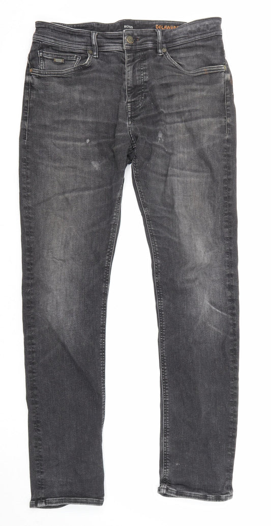 HUGO BOSS Mens Black Cotton Skinny Jeans Size 32 in L31 in Regular Zip