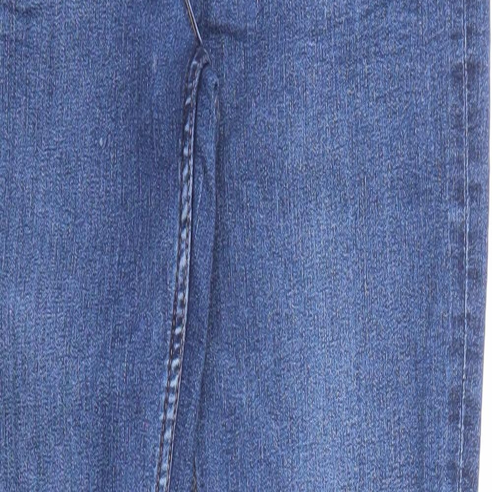 Marks and Spencer Womens Blue Cotton Straight Jeans Size 16 L28 in Slim Zip